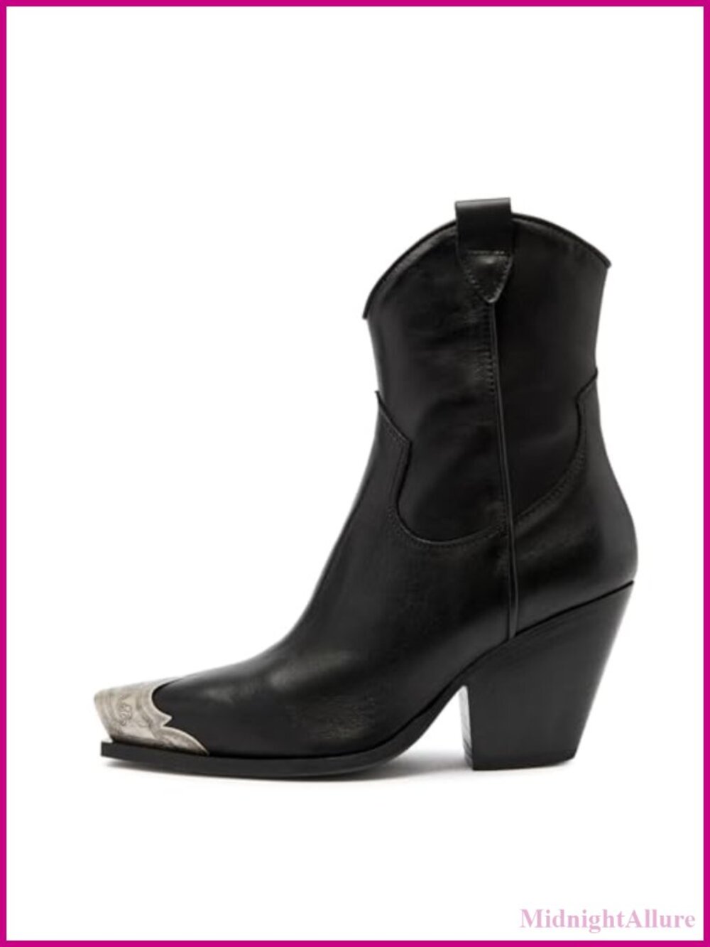 Faux Leather Cowboy Ankle Boots Snip Toe Block Heel Western Booties